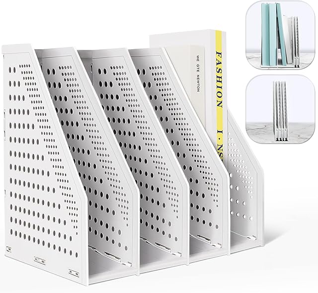 ANSTEEP Magazine File Holder, Desktop Files Folder Magazine Rack Frames File Dividers 4 Compartments Document Cabinet for School Office Organization and Storage