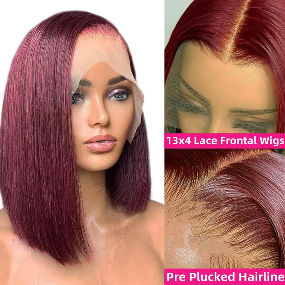 Superfect Burgundy Bob Wig Human Hair 99J 13x4 Lace Front Wigs Human Hair Pre Plucked 14 Inch Glueless Hd Lace Frontal Wigs for Women Wine Red Color (14 Inch, Burgundy 99J)