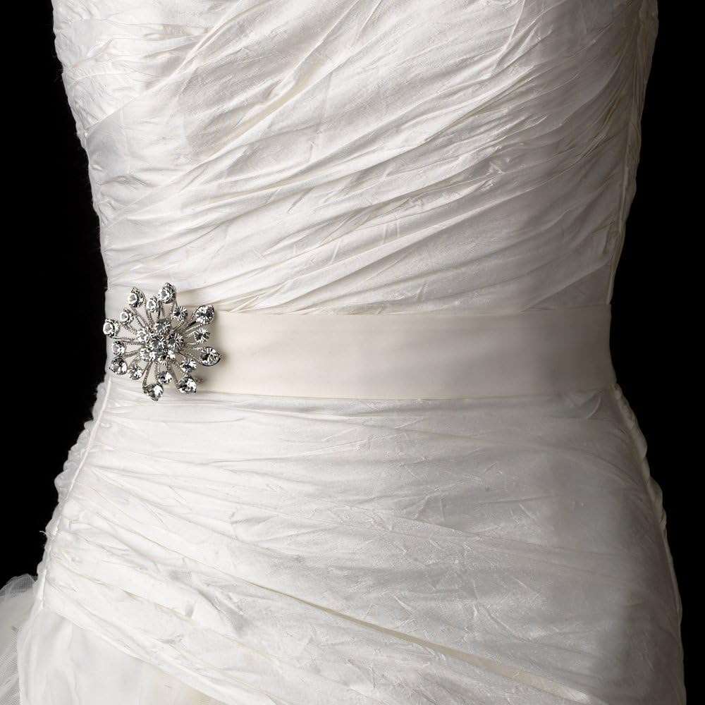 Antique Crystal Floral Star Brooch Wedding Bridal Sash Belt - Ivory