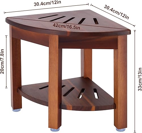 Miniatura 3 de HouseJoy Banco de ducha de esquina con estante: taburete de ducha de esquina para afeitarse las piernas, reposapiés de baño, banco de baño