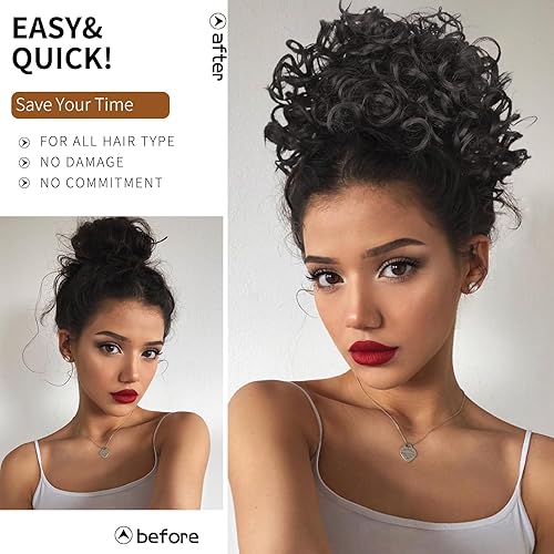 Miniatura 5 de MaopaoBeauty Extensiones de cabello sintético con cordón elástico y ondas sueltas, moño desordenado, moño rizado, moño para mujeres negras, uso