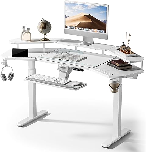 Miniatura 17 de EUREKA ERGONOMIC Escritorio de pie de altura ajustable, escritorio de computadora con bandeja para teclado de 72 pulgadas, escritorio de estudio de