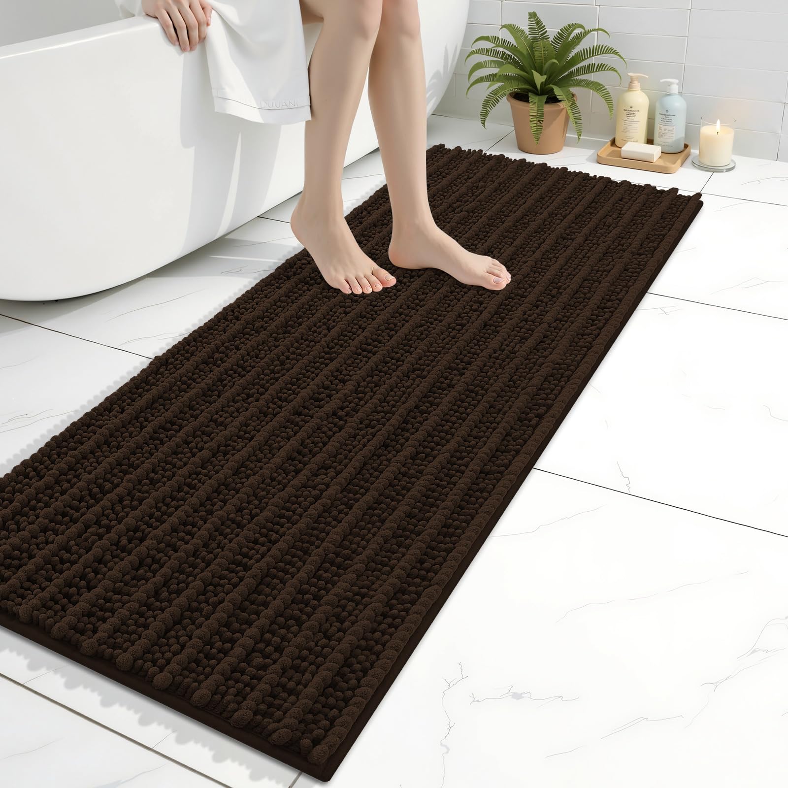 Arotive Bathroom Rugs Mat 47x17, Soft Absorbent Chenille Shaggy Bath Mat