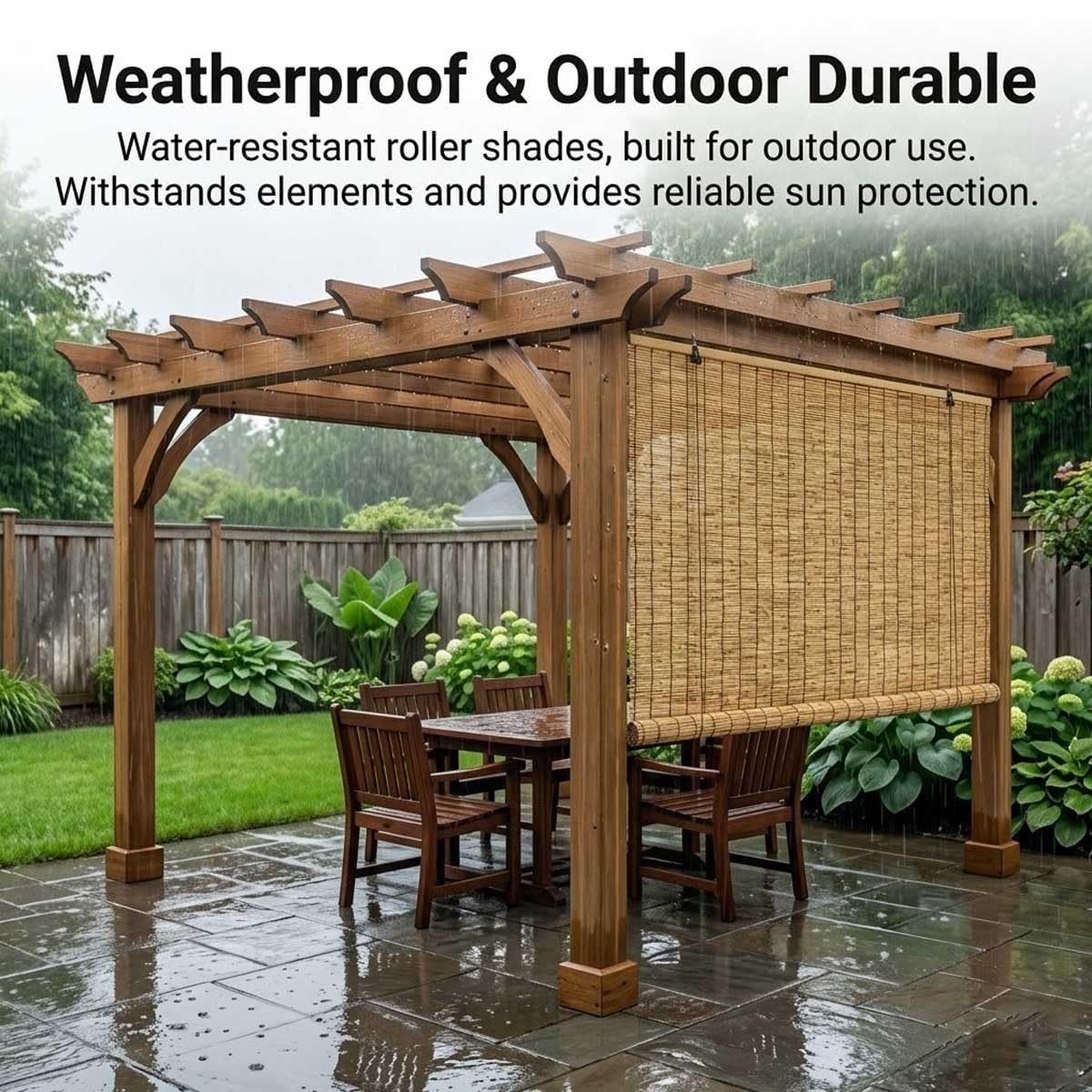 Store Enrouleur Bambou Terrasse 80x120 120x160 150x180 160x280cm Rideau de Roseau Jardin Protection Solaire Store Occultant Enrouleur pour Fenêtre et Porte(Natural Black Line,90W x 220H cm)
