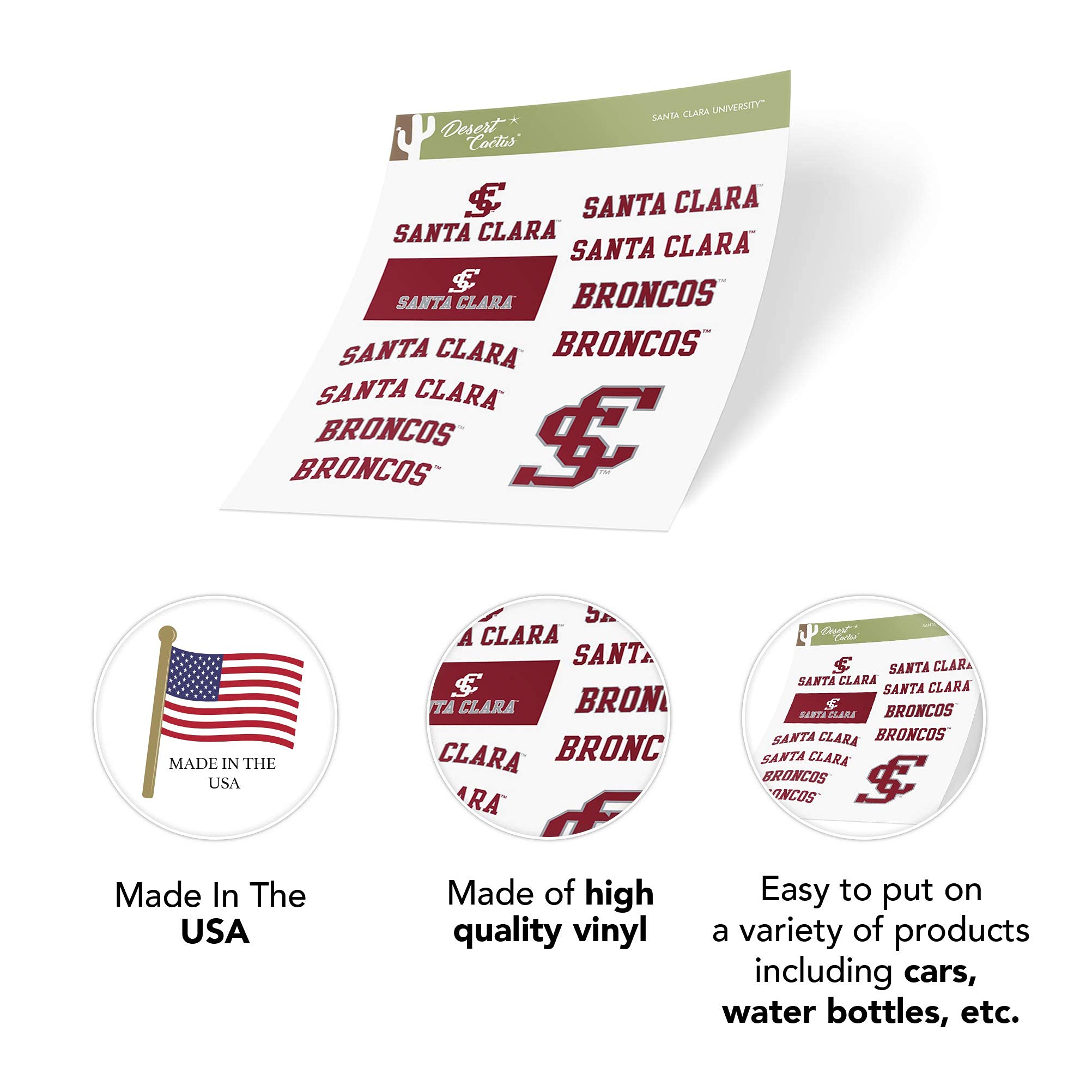 Santa Clara University NCAA Vinyl Sticker Sheet - 8 Decals For Laptop, Water Bottle, Car | Officially Licensed - View #4