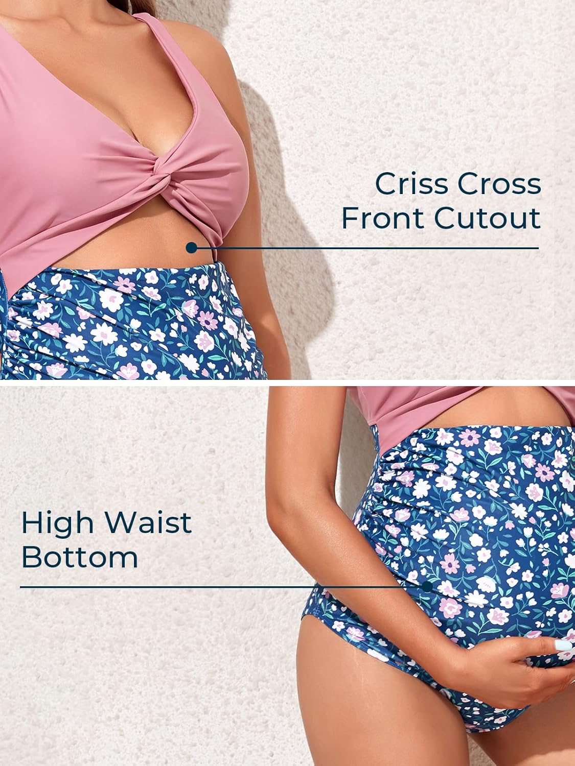 Summer Mae Maternity Cutout One Piece Swimsuit Twist Front Criss-Cross Bathing Suit High Waisted Pregnancy Swimwear - Image 5