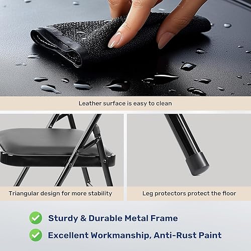 Miniatura 7 de YSSOA Paquete de 2 sillas plegables, asientos acolchados de vinilo con marco duradero, para interiores y exteriores, portátiles, apilables para el