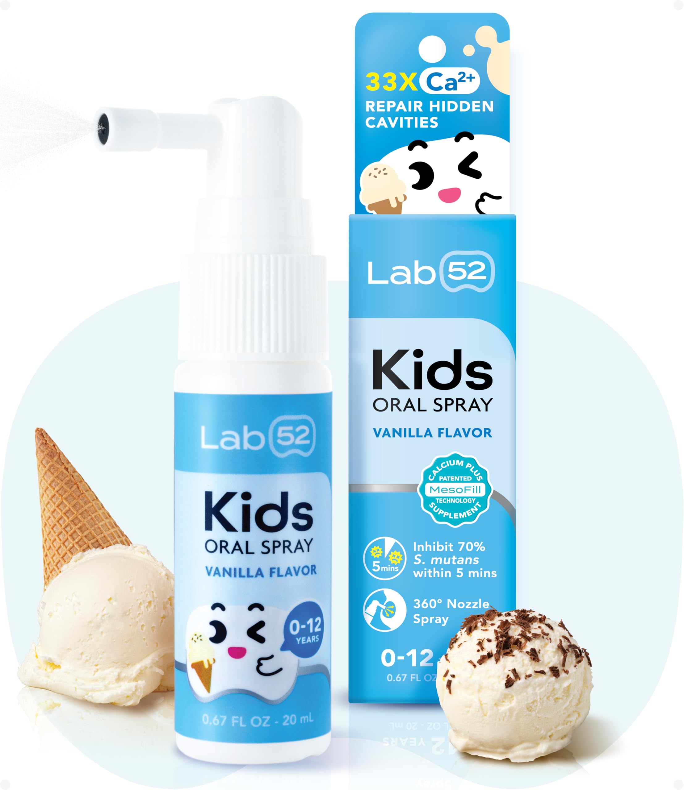 LAB52 Kids Oral Spray, Toddler Toothpaste Helper for Daily Oral Care and Fresh Breath, Children Approved with Fluoride Free for Newborn to Preschoolers, Xylitol Vanilla Flavor
