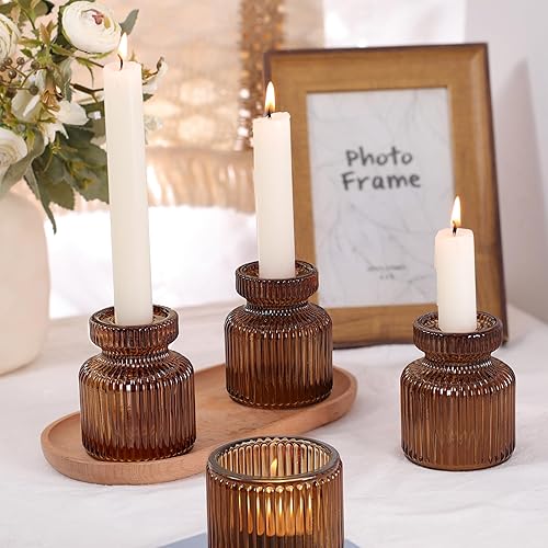 Miniatura 3 de DARJEN 12 portavelas de cristal, candelabros cónicos ámbar, candelabros votivos para centros de mesa, bodas, cenas, decoración del hogar