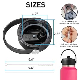 LLCJYYCY Lids with Straw for Hydroflask Wide Mouth 20 32 40 oz, Flex Straw Lid Fit for Hydro Flask Sport Water Bottles, Flexible Handle Replacement Lid Straws Cap Top Accessories (Bright Orange)