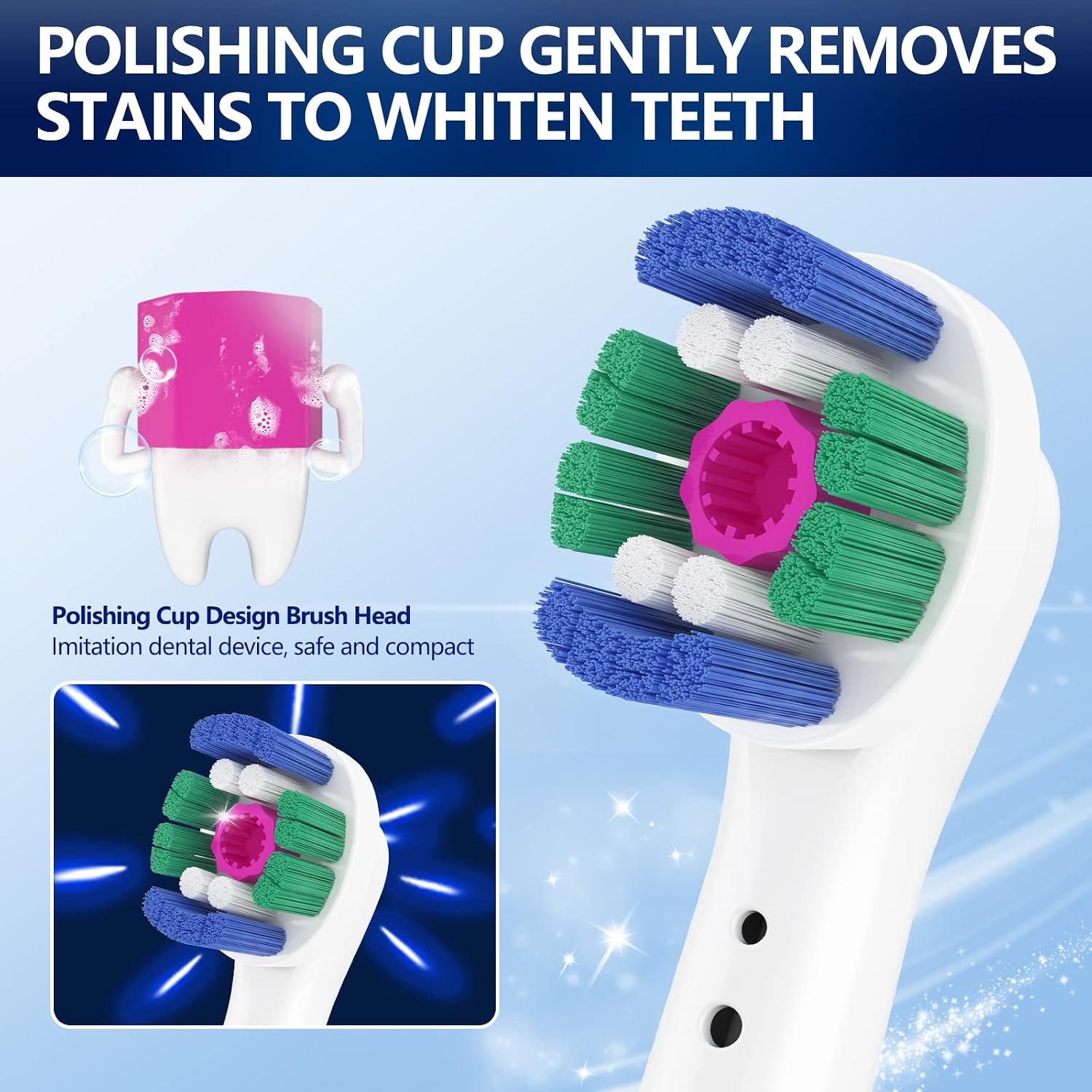 THISONG 3D White Electric Replacement Toothbrush Heads, Compatible with Most Oral-B Electric Toothbrushes, Effective Cleaning and Whitening of Teeth, Pack of 8