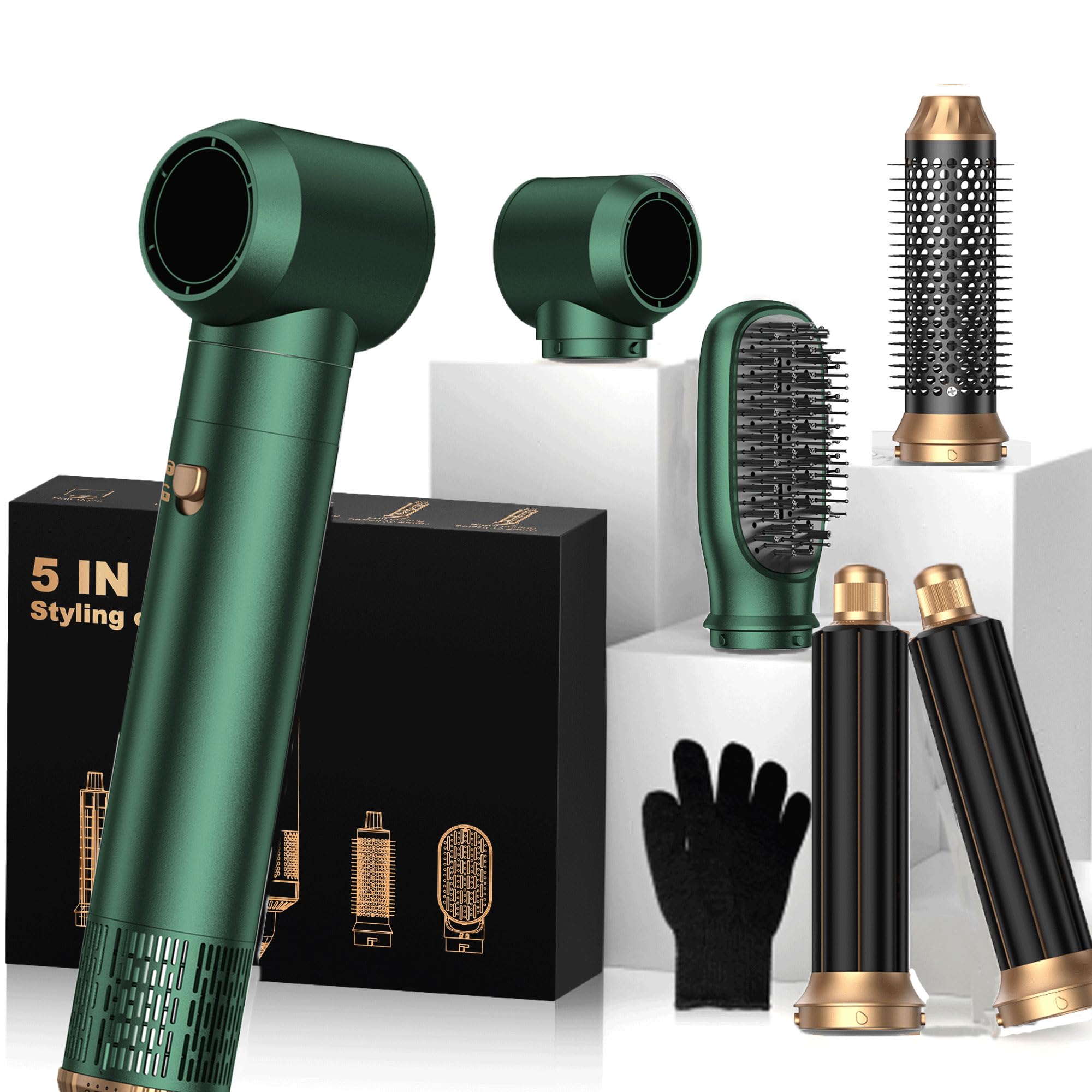 OKWRAP 5-in-1 Hot Air Styler &amp; Blow Dryer Brush Set - 700W Gentle Temperature Hair Multi-Styler with Auto-Wrap Curlers &amp; Round Brush for Fine, Thin, or Damaged Hair, 100-120V US Outlet Only