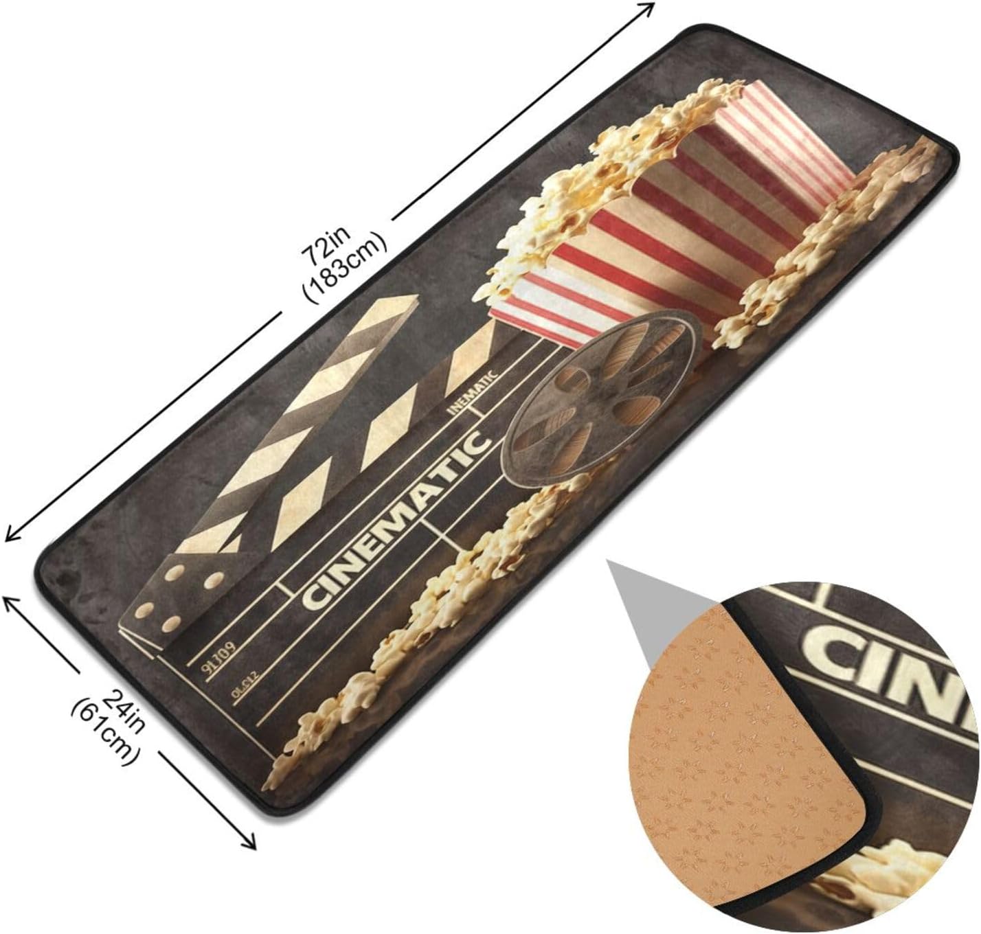 xigua Movie Theater Popcorn Non-Slip Runner Rug Area Rug Washable Rectangle Rug for Bedroom Living Room Bathroom Hallways Home Decor 72x24 Inches#51