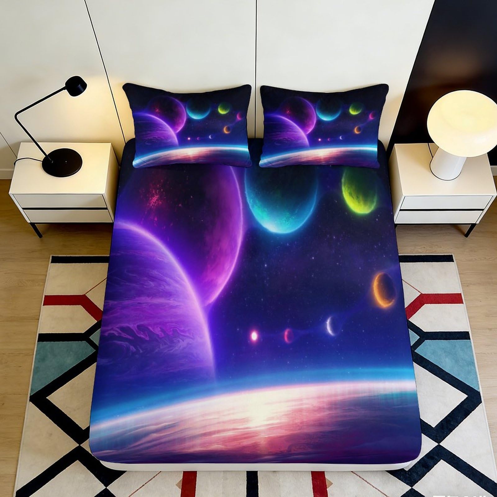 Uxinyoume Style-9 3D Printed Galaxy Starry Sky Fitted Sheet Microfiber Soft Breathable Cosmic Nebula Mattress Cover For Bedroom Dorm Decor 90X200x25cm