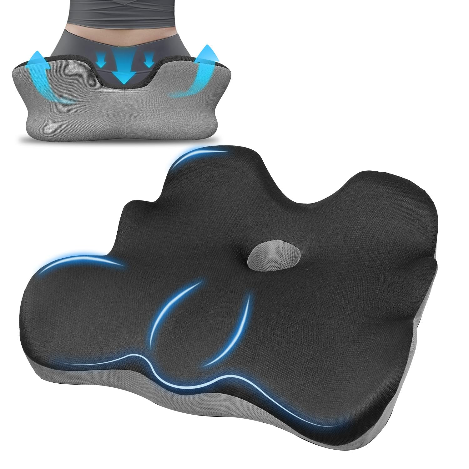 Seat Cushion for Office Chair, Extra Large Memory Foam Coccyx Pain Relief Cushion Pillow for Back Support Non-Slip Seat Pad for Office Desk, Car Seat, Wheelchair, Sciatica