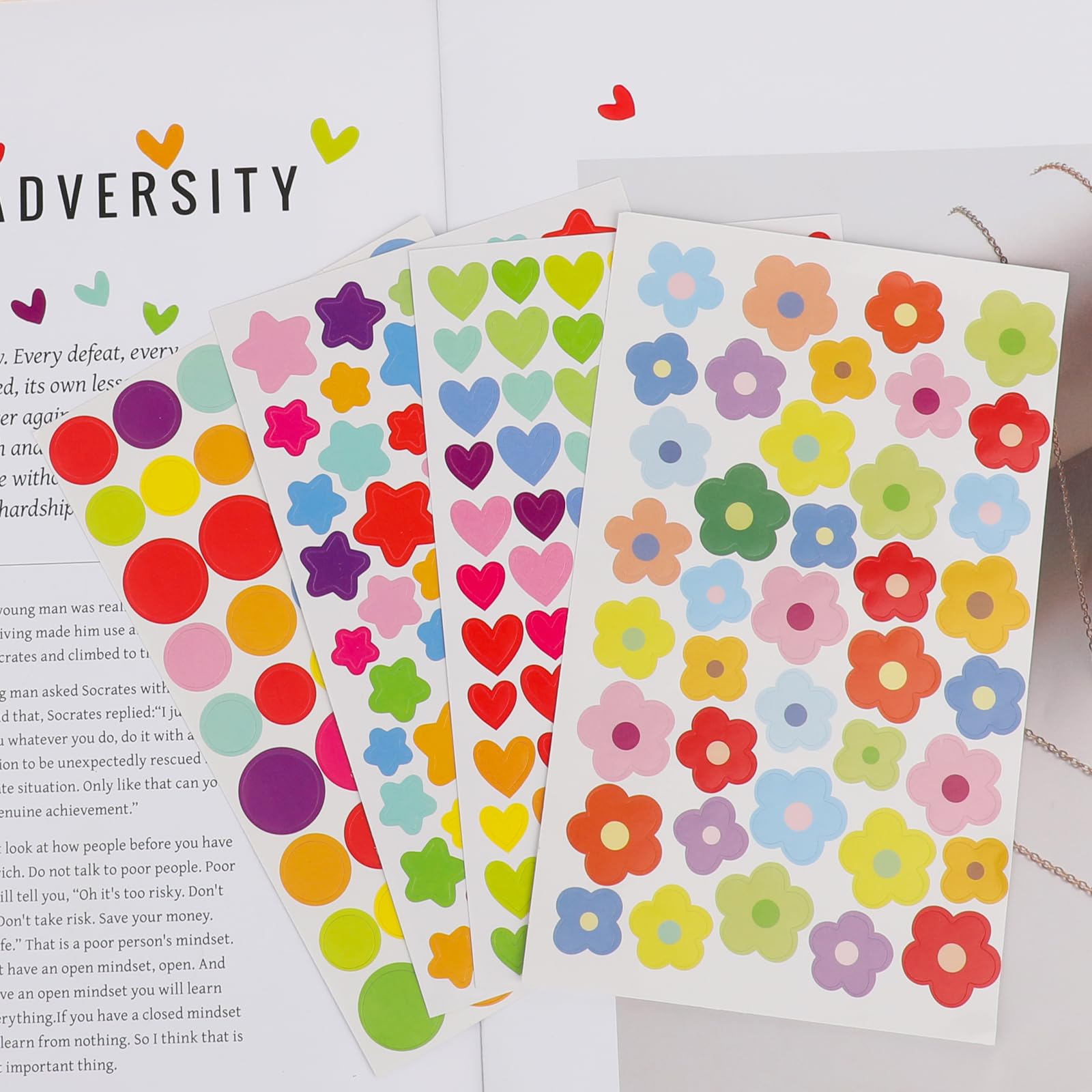 1434 Pcs Small Sticker Sheets - Colorful Dot Star Flower Heart Rainbow Shapes