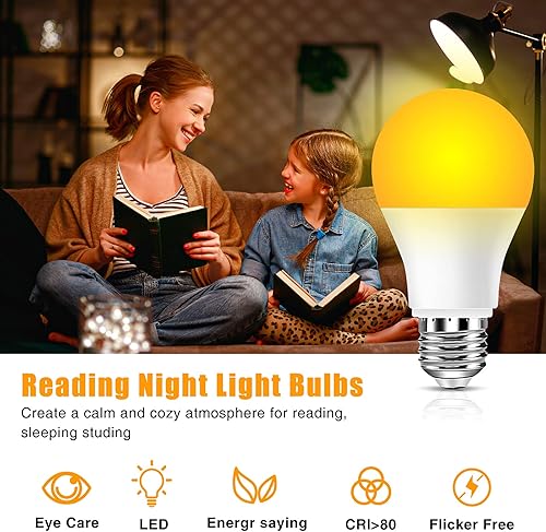 Miniatura 2 de Neporal Bombillas ámbar de 9 W 60 W equivalente a A19 bombilla suave, bombillas cálidas con bloqueo de luz azul, bombilla nocturna ámbar de 1800 K,