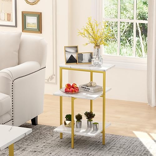 Miniatura 5 de Lamerge Coffee Table Set of 3,Rectangle Coffee Table&2 Accent Table,Faux Marble Tabletop,3 Piece Living Room Table Sets with Multi Tier Storage, for