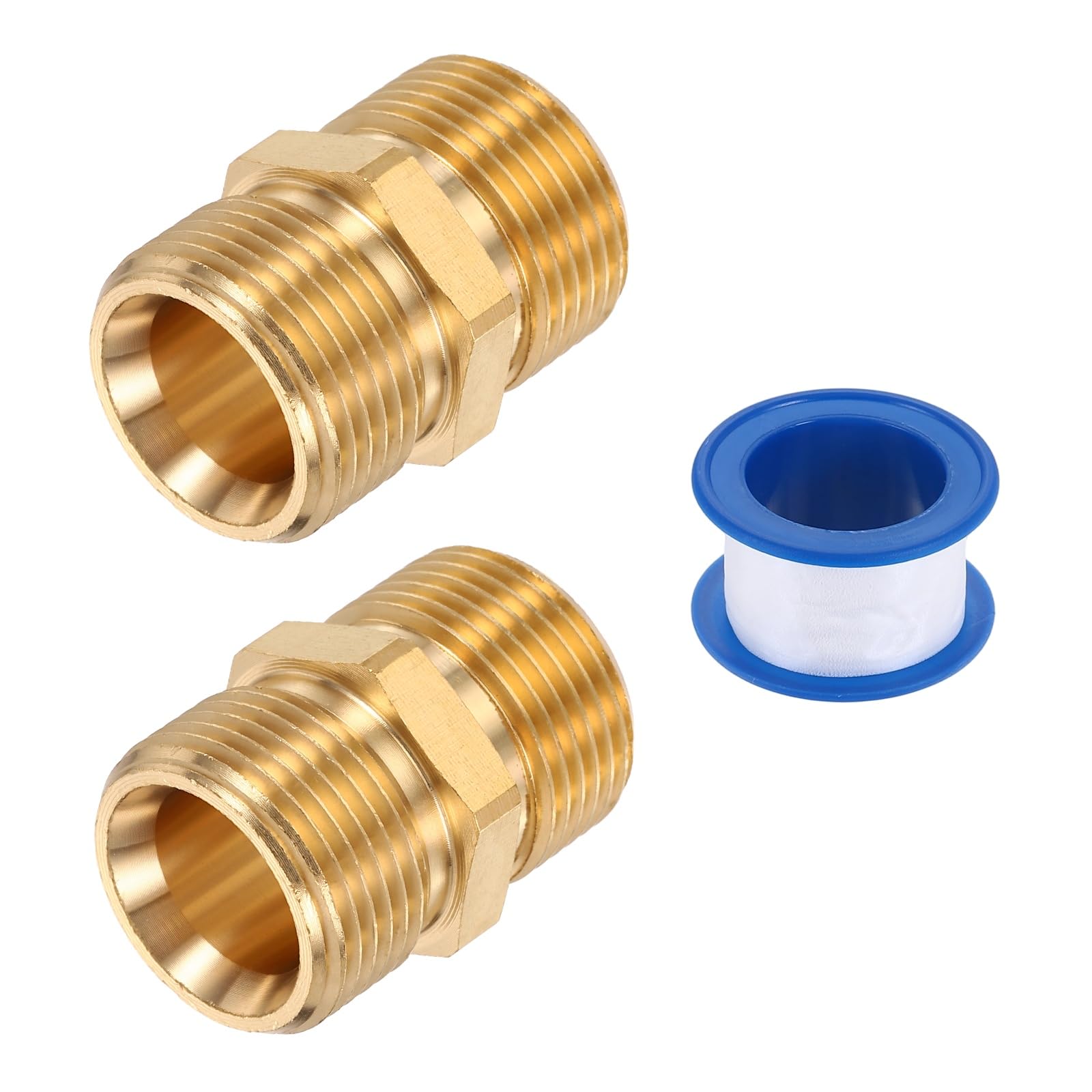 sourcing map 2Pcs Pressure Washer Adapter, M22 14mm Male to M22 14mm Male Quick Connect Fittings Brass Swivel Adapter with Sealant Tape for Pressure Power Washers Hose