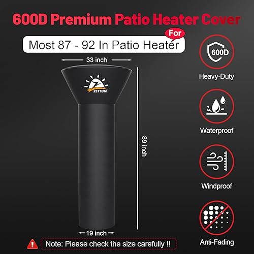 Miniatura 2 de Zettum Fundas para calentador de patio, 600D para exteriores con cremallera, impermeable, resistente, cubierta de calor de propano para East Oak,