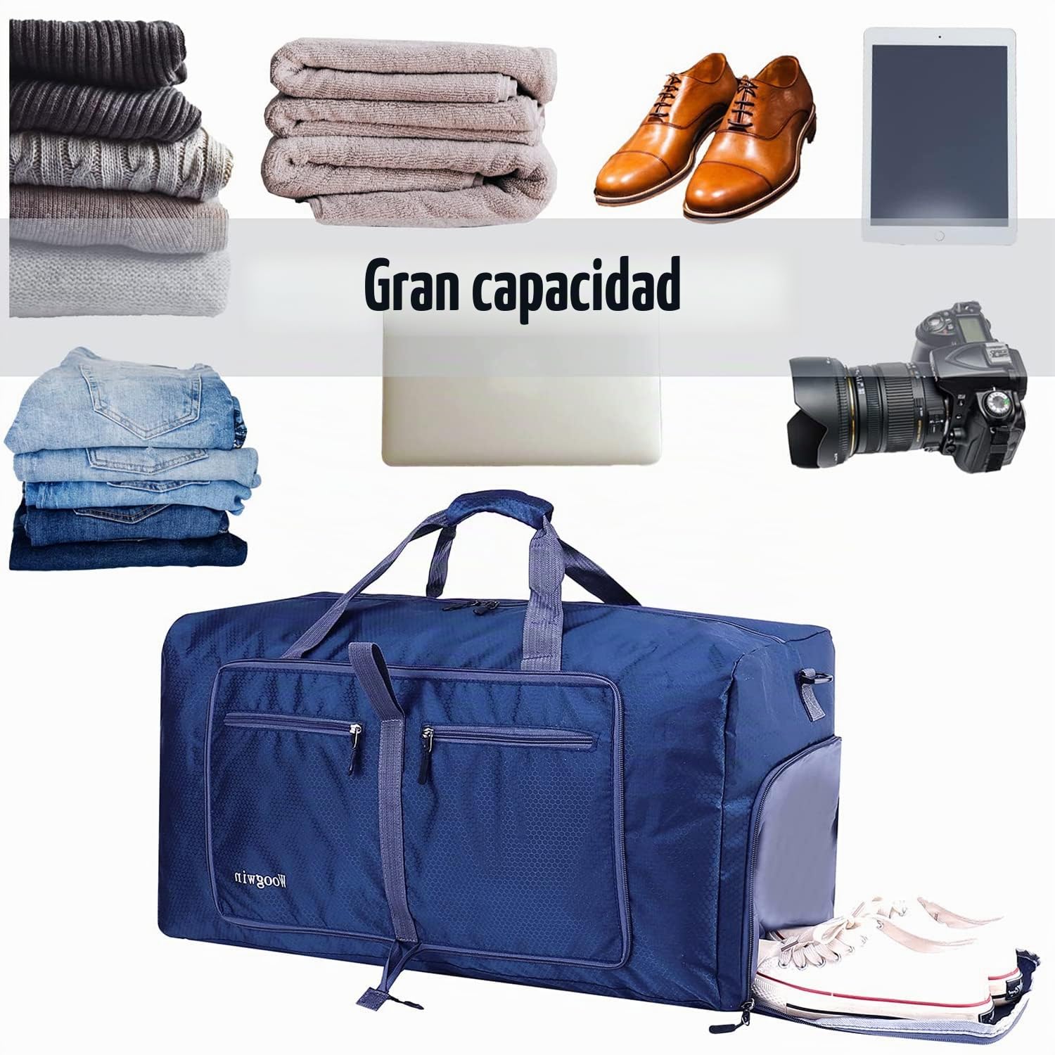 ehsbuy 60L Bolsa de Viaje Plegable Bolsa de Viaje Hombre y Mujeres Bolsa Deporte Impermeable Grande Bolso Ligero de Fin de Semana con Compartimento de Zapatos