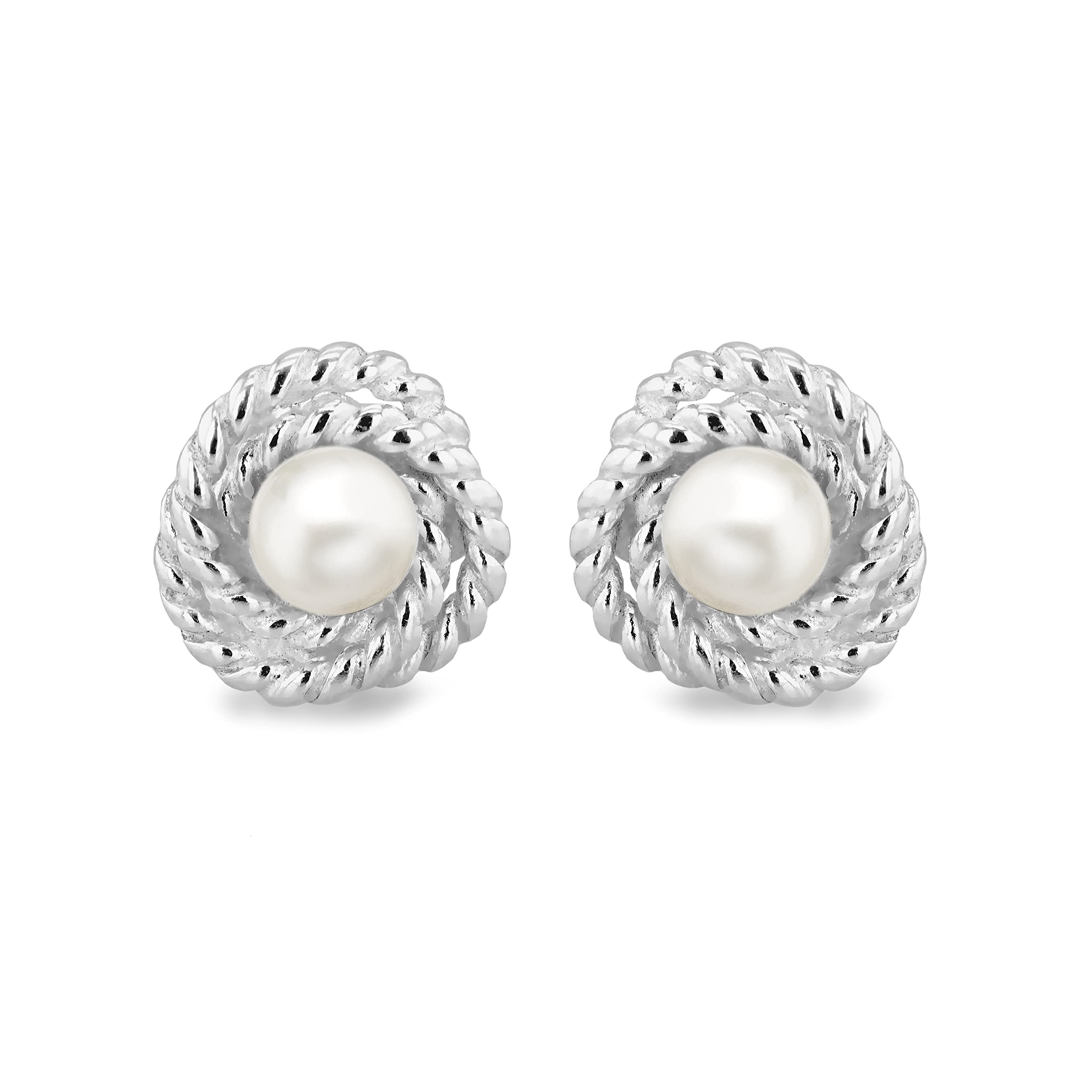 Amazon Essentials Sterling Silver 4mm Freshwater Pearl Textured Knot Stud Earrings