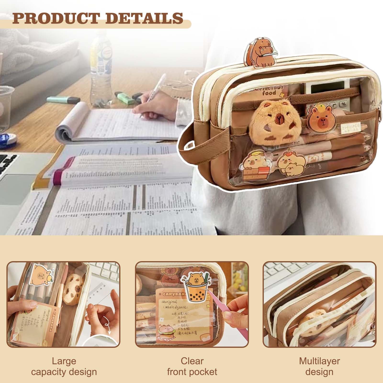 Capybara Pencil Case Capybara Stationery Set Capybara Stationery Comes with a Capybara Doll 20 Capybara Stickers 2 Brooches and Pendants Images Pencil Pouch for Stationery Cosmetics Toiletry Storage - Image 2