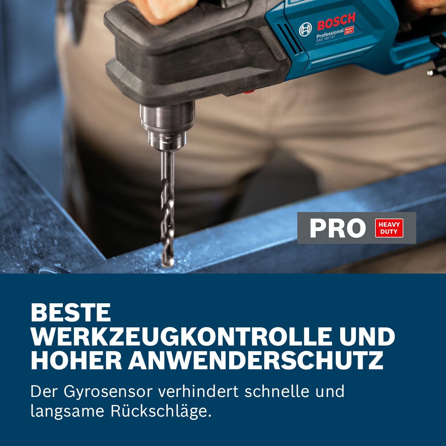 Bosch Professional 18V System Akku-Winkelbohrmaschine GRD 18V-127 (65 Nm weiches Drehmoment, bürstenloser Motor, 2 Geschwindigkeitsstufen: schnelle Roharbeiten 1.800 min⁻¹, langsame Stufe 550 min⁻¹)