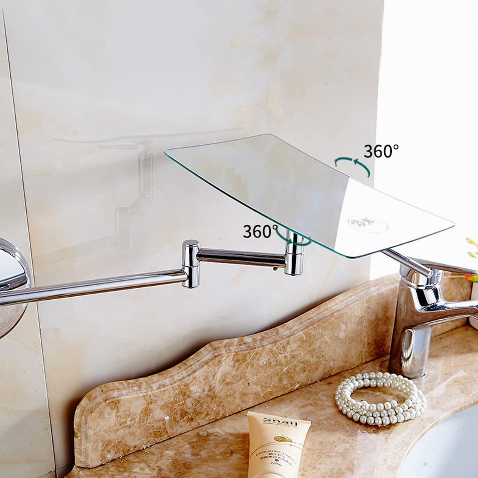 Miroir Maquillage Mural, Miroir Grossissant x3 Miroir Cosmétique Pliable Miroir de Rasage 360° Pivotant Mirroir Murale Simple Face Miroir Salle de Bain Rectangulaire, pour Maquillage