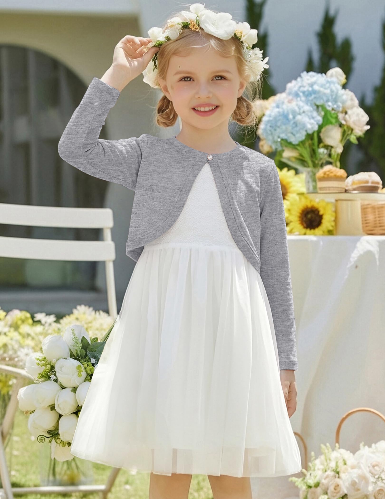 Arshiner Cárdigan para Niña Festivo Bolero de Algodón Chaqueta de Comunión con Botón de Diamante 5-13 años — view 3