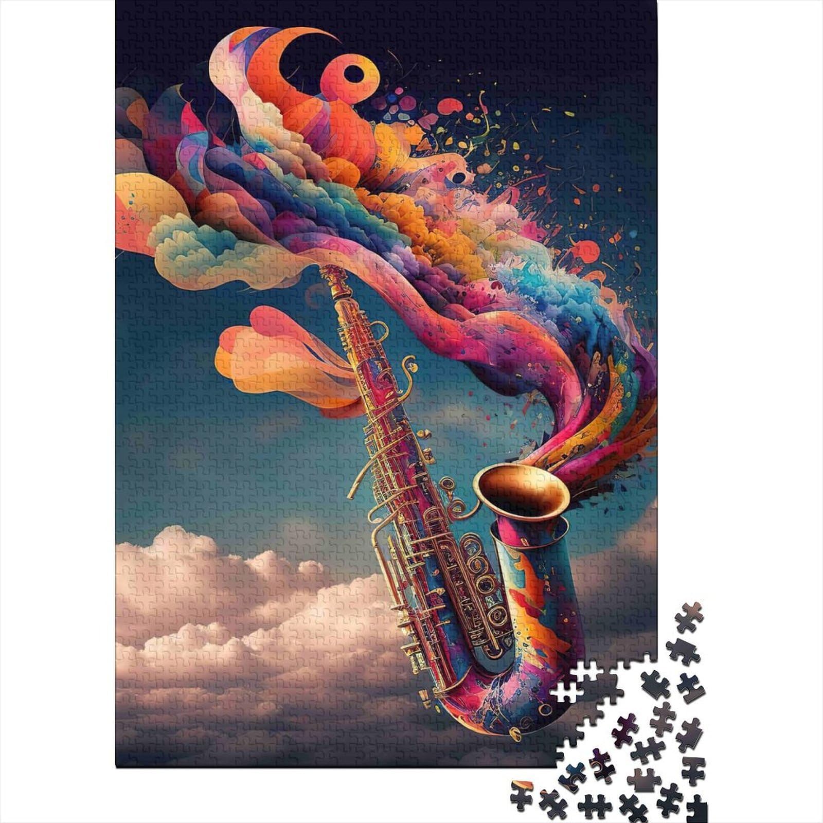 colorful saxophone 1000 piece jigsaw puzzle paperboard for adults modern vivid art musical wall art decor brain teaser