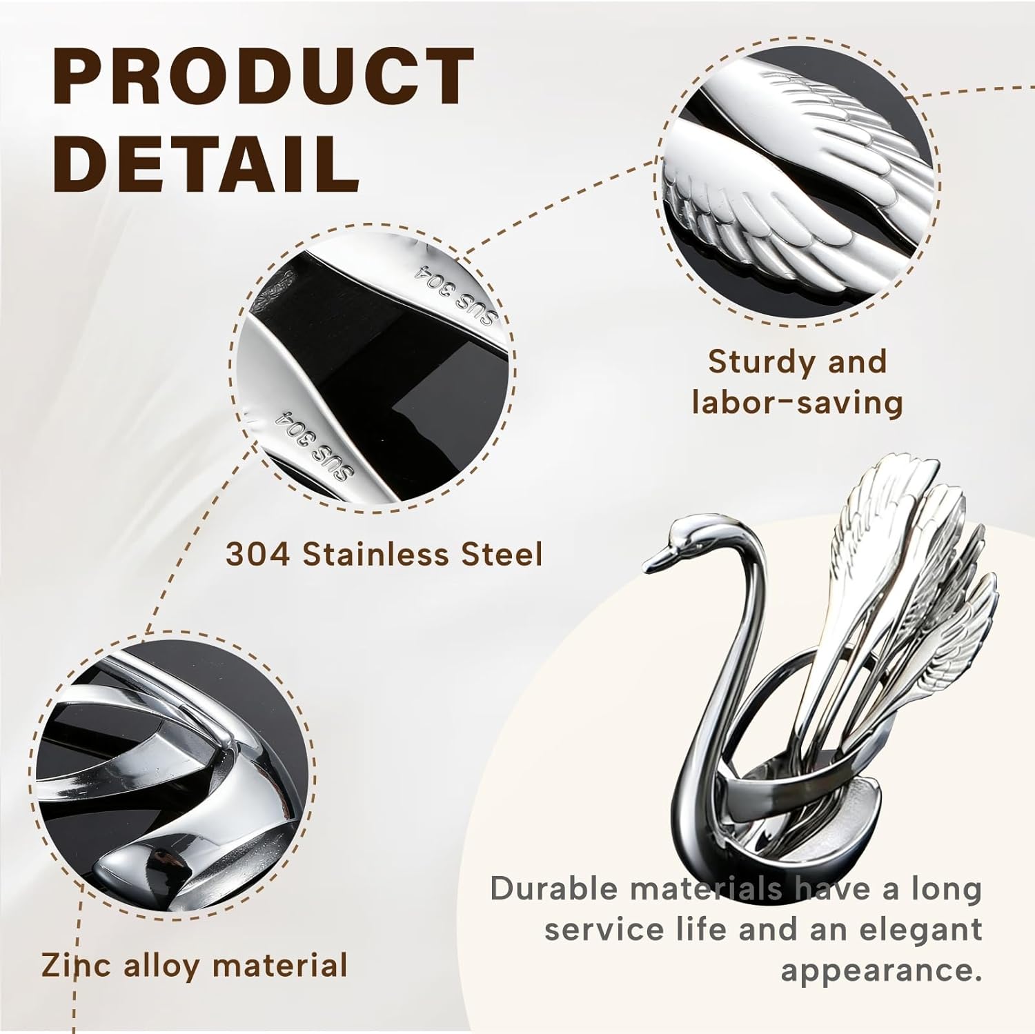 Sliver Swan 12pc Stainless Steel Coffee Spoon Holder with 6pcs Feather Dessert Forks & Demitasse Espresso Spoons, 5.5" Tea Spoon Silverware