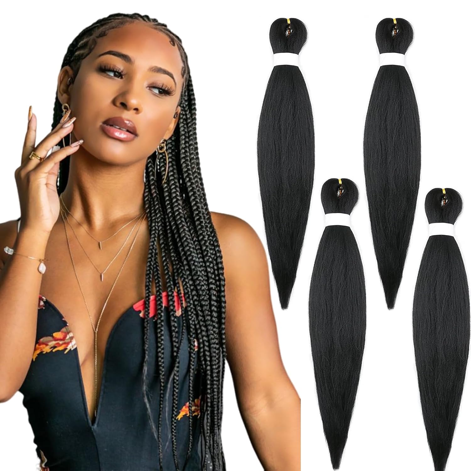 Amazon.com : Coriario 1B Braiding Hair Pre Stretched 18 inches 4 Pack ...