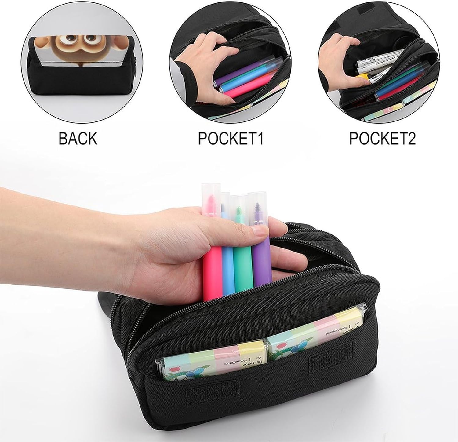 Pencil Case The Silent Monkey Large Capacity Pencil Case Double Zipper Storage Bag 2 Compartments Portable Multifunctional Bag Desk Organizer Marker Pen Case