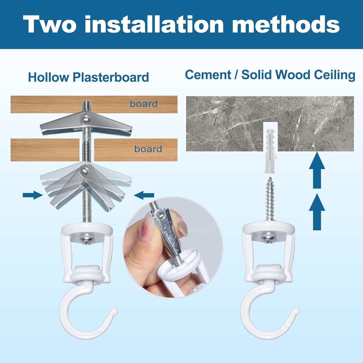 2 Piezas Gancho Techo para Colgar Plantas, Gancho Pared Macetas, Colgador Plantas Pared Exterior Interior, Blanco Soporte Plantas Colgantes para Macetas, Campanillas de Viento, Comederos de Pájaros