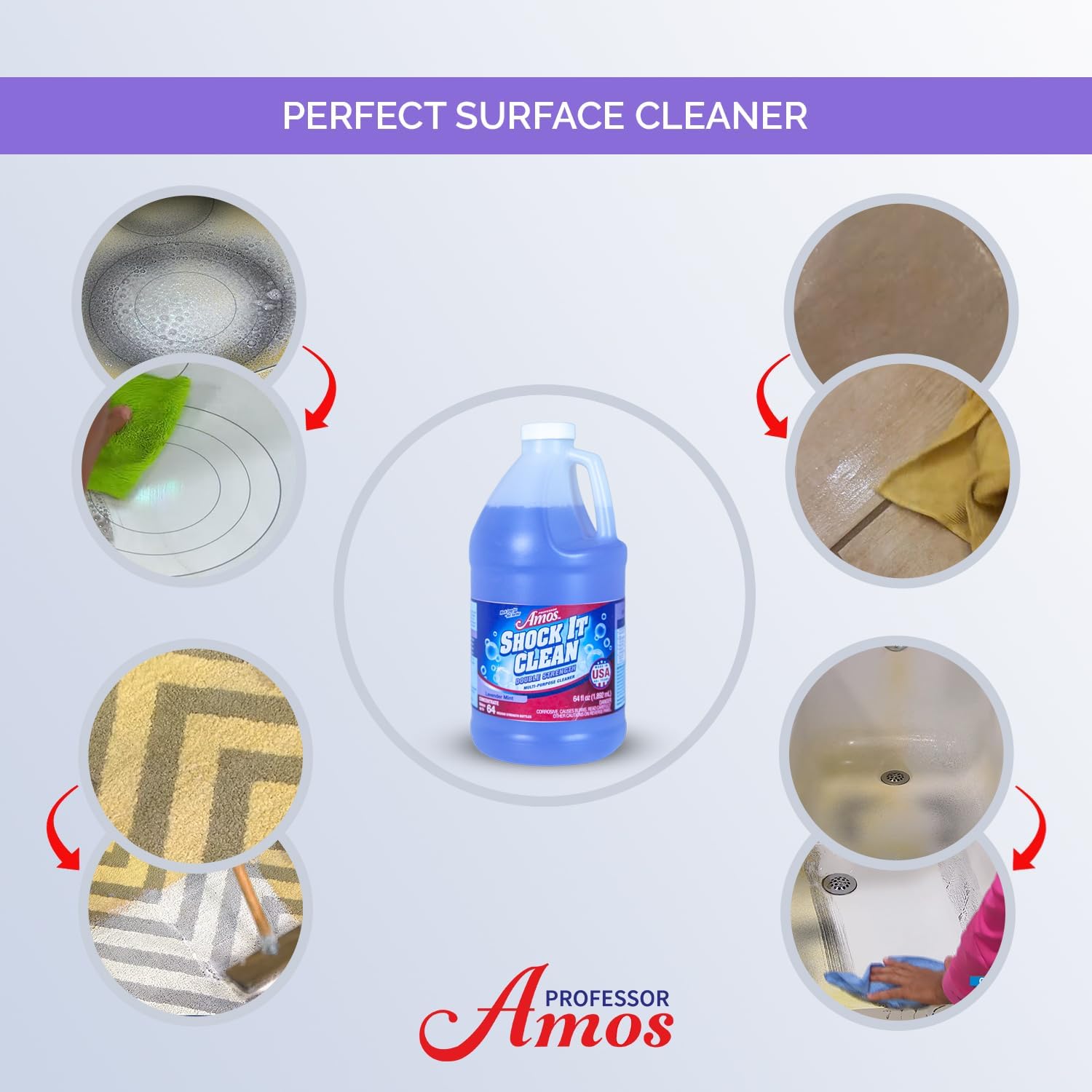 Professor Amos' Shock It Clean Scented Concentrate Cleaner Laundry Booster, Stain Remover, Carpet Cleaner, Kitchen and bathroom Cleaner, Indoor and Outdoor (Lavender, 64 Oz - Gallon)