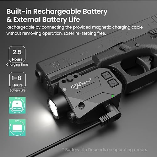 Miniatura 5 de VOTATU H2L-G - Combo de luz láser verde, recargable magnética, 1000 lúmenes, luz de arma estroboscópica con haz verde, mira láser para pistola