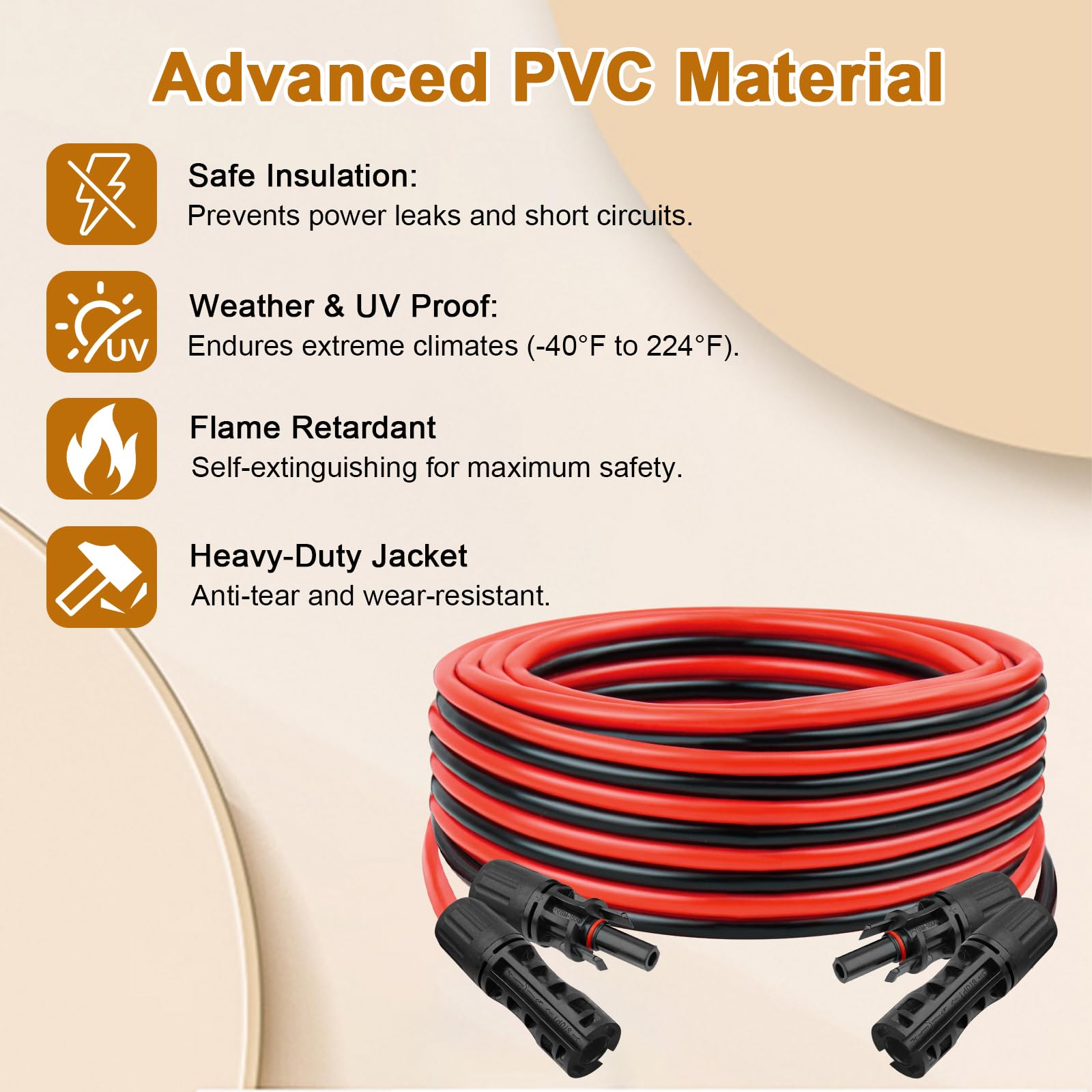 Solar-Verlängerungskabel – 8 AWG, 6 m, verzinntes Kupfer, rot und schwarz, parallel, 8 Gauge, PV-Draht mit Solarsteckern, wetterfester Photovoltaikdraht für Wohnmobil, Marine, Solarpanel, Automobil