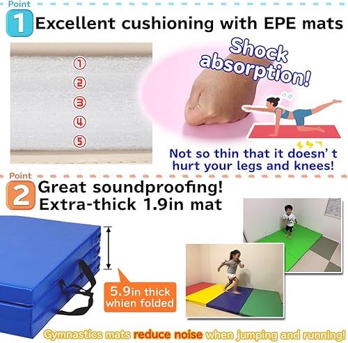 Miniatura 3 de Tapete de gimnasia plegable y elástico de 71 x 31 x 2 pulgadas, para entrenamiento muscular, para niños, para yoga, deportes, insonorización, uso