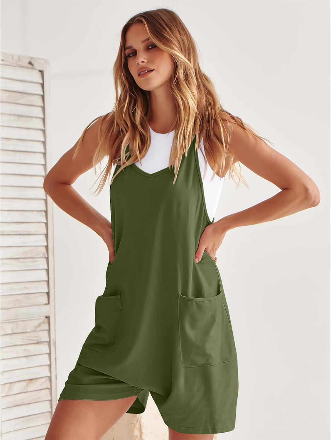 LILBETTER Women's Summer Casual Sleeveless Rompers Loose Spaghetti Strap Shorts Overalls Jumpsuit with Pockets - Image 3