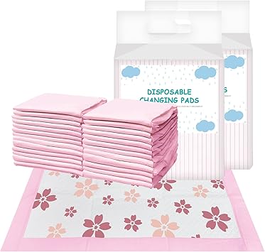Disposable Changing Pad Liners for Baby 17 x 13 Inches 50 Pack Absorbent Waterproof Underpads Incontinence Care Soft Non-Woven Fabric Breathable Changing Pad Cherry Blossom