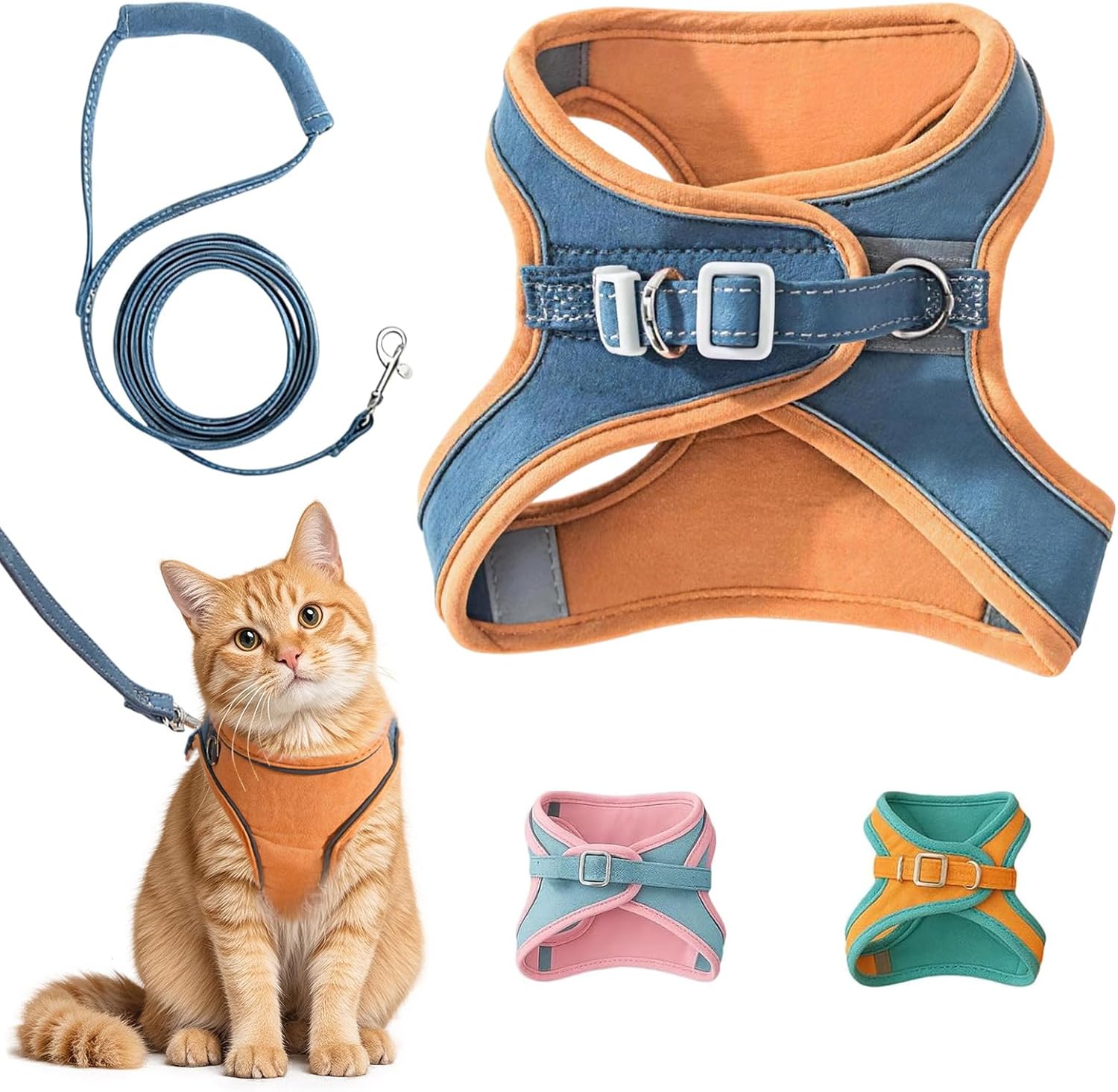 Cat Harness and Leash, Cat Harness Escape Proof, Soft Adjustable Cat Leash Breathable Comfortable Vest Easy to Wear, Easy Walk Leash for Small Medium Cats Kittens for Indoor Outdoor (Green, M)