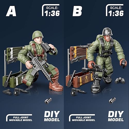 Miniatura 3 de MEIEST WWII - Equipo de soldado de la Segunda Guerra Mundial juguetes de bloques de construcción 8 piezas de acción de soldado con múltiples