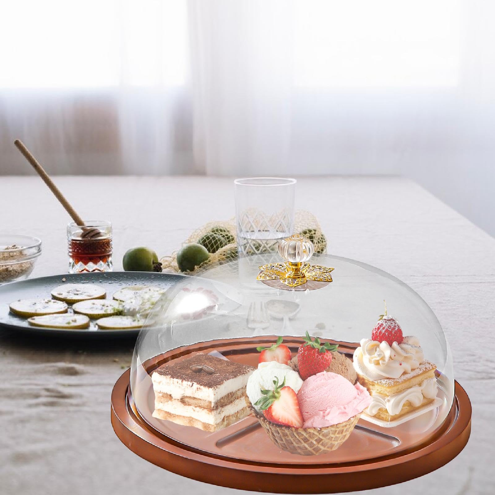 Présentoir à gâteaux avec couvercle, plateau de service, assiette de rangement, porte-cupcakes pour fêtes, festivals, mariages et fruits, Rond 27x15cm