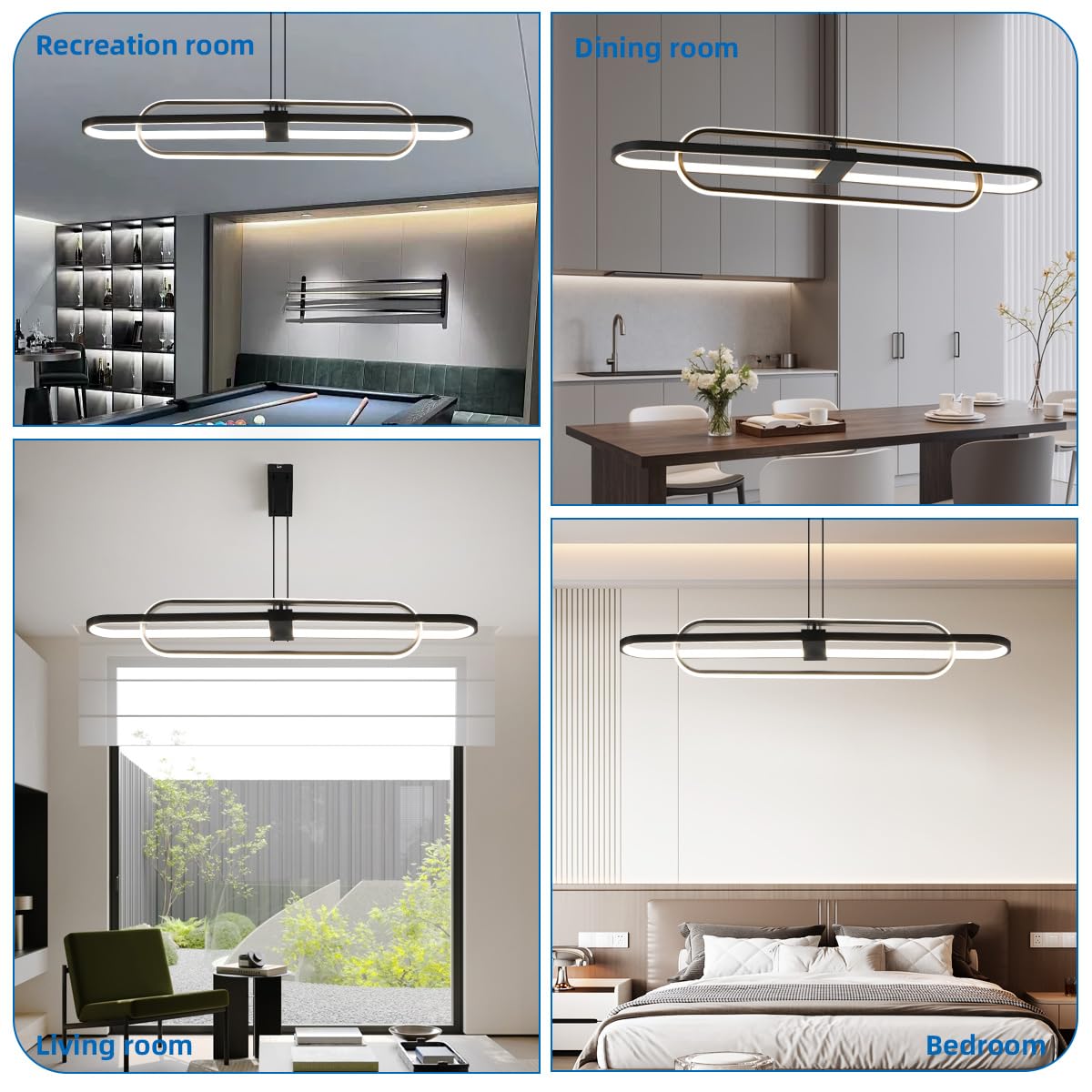 Lampadario Ovale Moderno LED Lampade a Sospensione Dimmerabile Doppio Anello Design Isola Cucina Lampadari Soggiorno,Regolabile Lineare Soffitto Camera Letto Lampadario Plafoniera,Nero 99cm