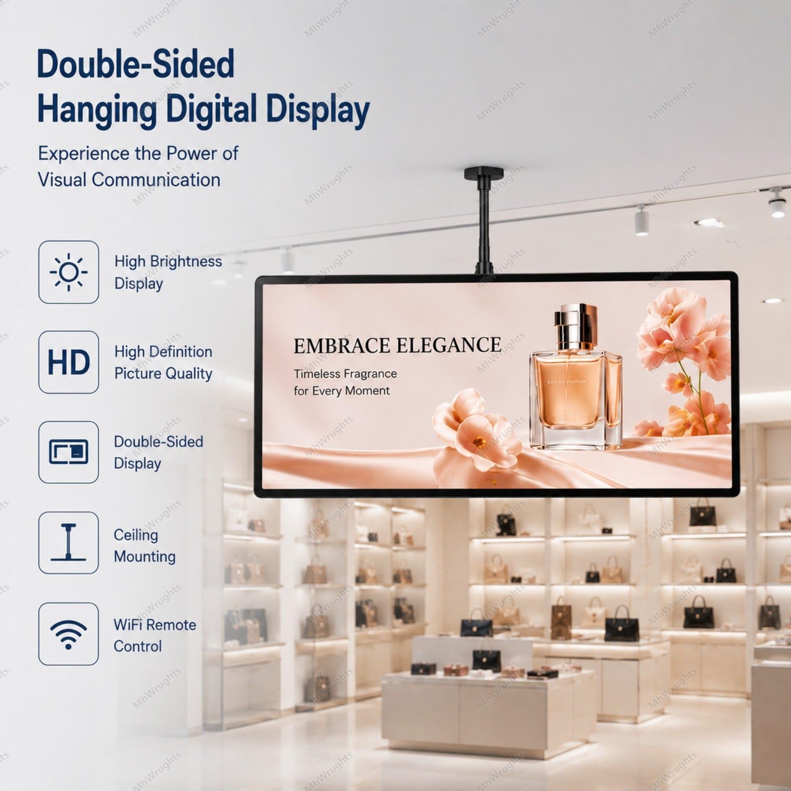 Wyświetlacz Digital Signage, ekran reklamowy montowany na ścianie ze zdalnym zarządzaniem treścią, odtwarzanie na podzielonym ekranie, aktualizacja przez Wi-Fi LAN przez USB 50in