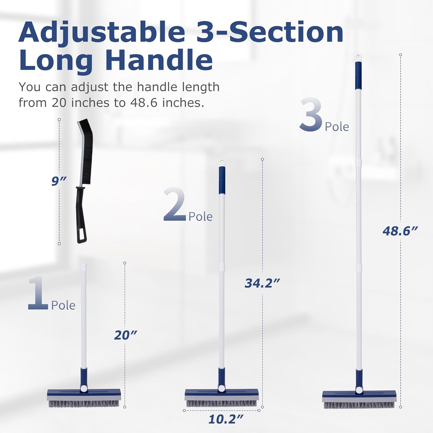 Grout Brush with Long Handle, Grout Cleaner Brush for Tile Floors, Stiff Bristles for Crevice, Tile Line, Shower, Kitchen, Bathroom - Image 7