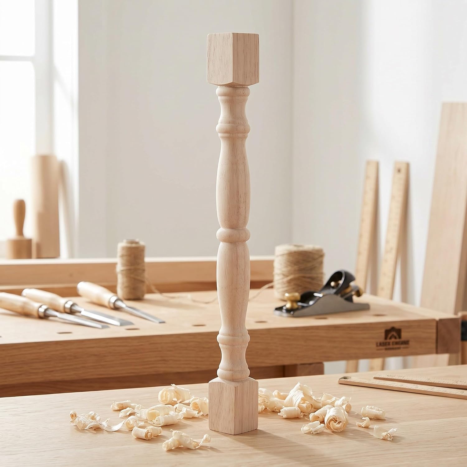 2pcs Unfinished Baluster Spindles for Deck Railing and Staircase, 15.75 in Khaki Wood Columns with Smooth Surface, Stable Support, Ready for Painting, for Stair Renovations
