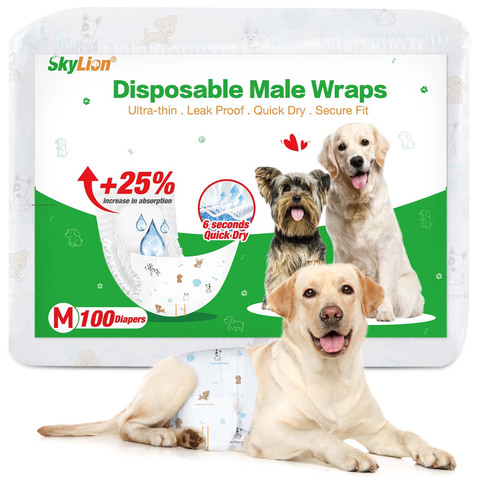 男の子用 犬 おむつ長時間 吸収性が高く 漏れにくい 超ソフト&通気性 中型犬用 M 100枚