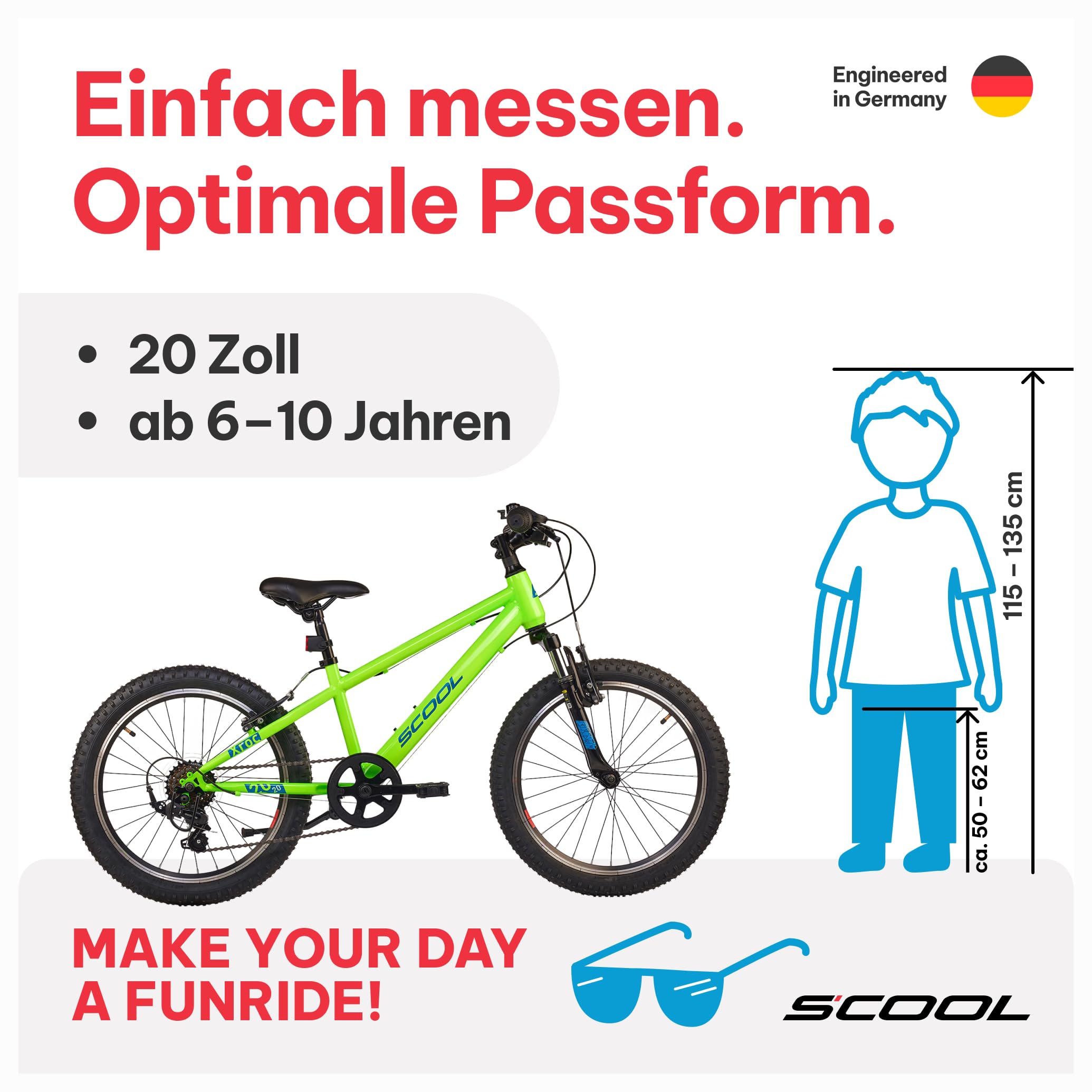 S’COOL Kinderfahrrad 20, 24, 26 Zoll, 6-Gang Kettenschaltung, Xroc, Körpergröße 115–165 cm, 6–14 Jahre, Gelände & Freizeit, für Jungen & Mädchen